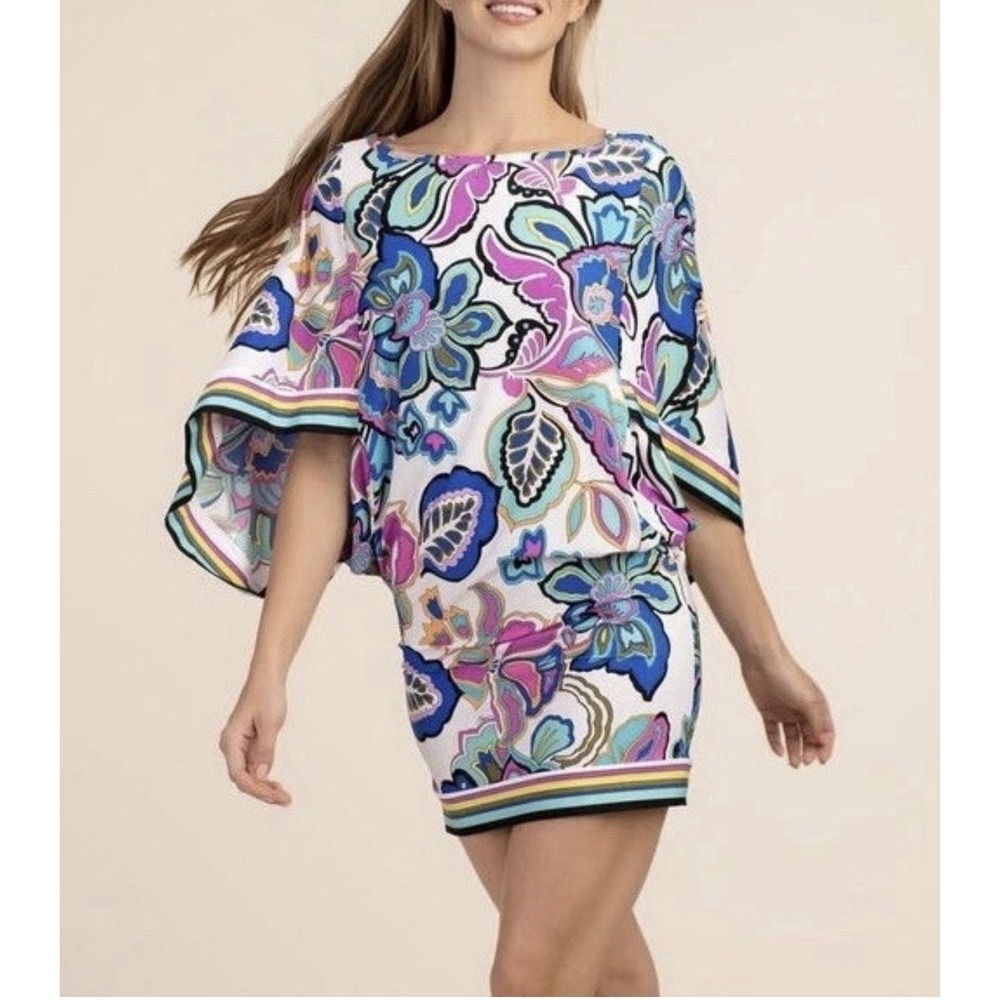 Trina Turk Mandalay Bay Floral Swim Cover Up Tunic Kimono Sleeve S M Resort